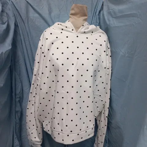 EDITED POLKA DOT HOODIE – WHITE WITH BLACK DOTS, UK SIZE S