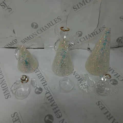 HOME REFLECTIONS SET OF 3 PRE-LIT GLASS ANGEL CANDLE HOLDERS