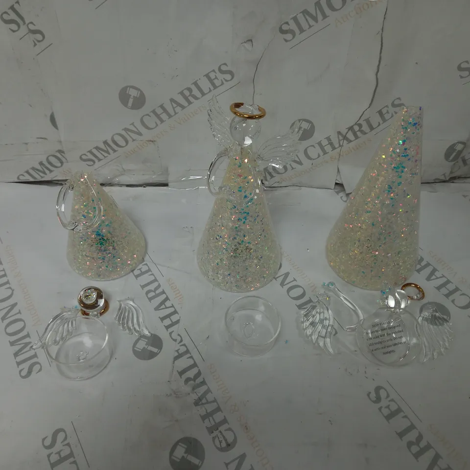 HOME REFLECTIONS SET OF 3 PRE-LIT GLASS ANGEL CANDLE HOLDERS