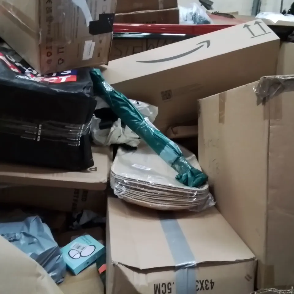 PALLET OF ASSORTED HOUSEHOLD GOODS AND PRODUCTS TO INCLUDE;VACUUM CLEANER,DOG TRAINING LEAD,PLATES