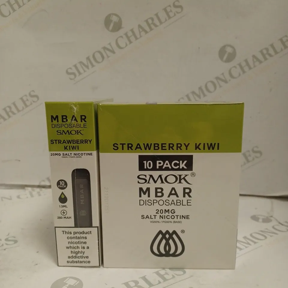 BOXED 1 PACK OF 10 SMOK M BAR DISPOSABLE VAPES - STRAWBERRY KIWI. 