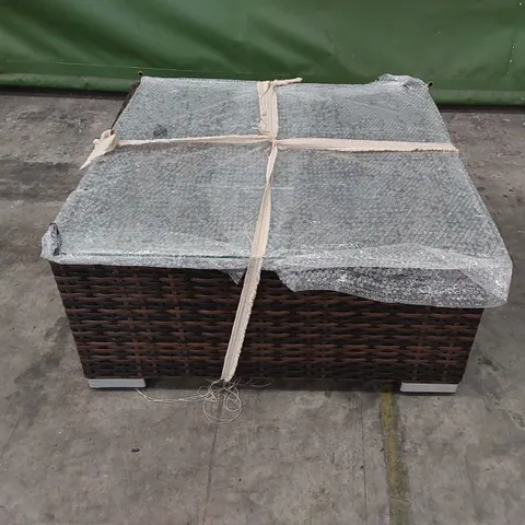 DESIGNER CHOCOLATE MIX RATTAN COFFEE TABLE WITH GLASS TOP
