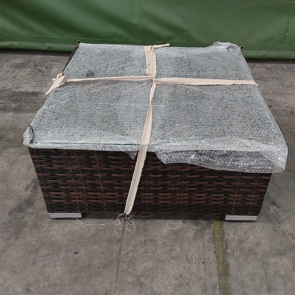 DESIGNER CHOCOLATE MIX RATTAN COFFEE TABLE WITH GLASS TOP