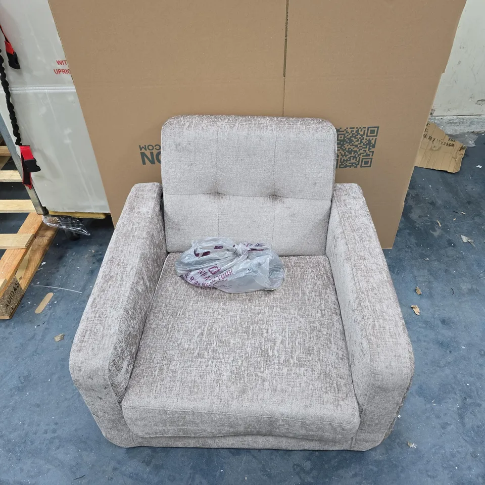 GREY FABRIC ARMCHAIR WITH DETACHABLE LEGS – UPHOLSTERED, UNASSEMBLED