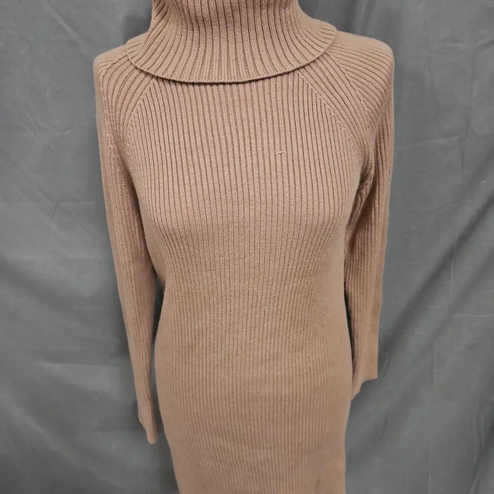 FRENCH CONNECTION RIB KNIT ROLL NECK DRESS IN BROWN SIZE XS