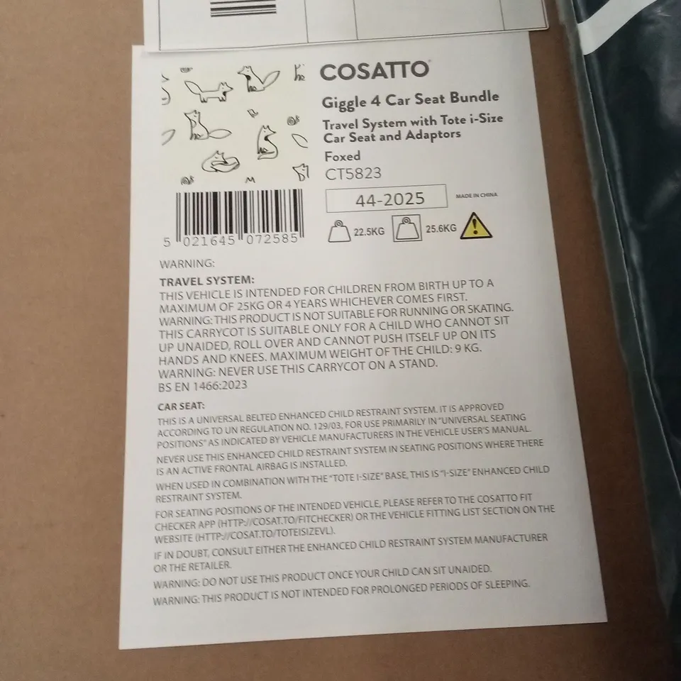 BOXED COSATTO GIGGLE 4 CAR SEAT BUNDLE AND TRAVEL SYSTEM - FOXED (2 BOXES)
