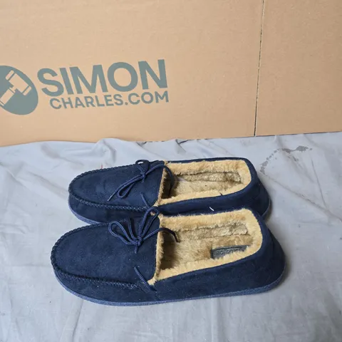 NAVY BLUE FUR-LINED SLIPPERS – UK 10 JO AND JOE 