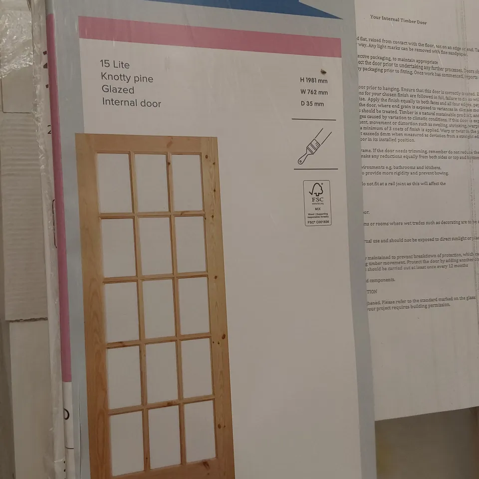 KNOTTY PINE 4 PANEL HALF GLAZED INTERNAL DOOR 1981 × 762mm