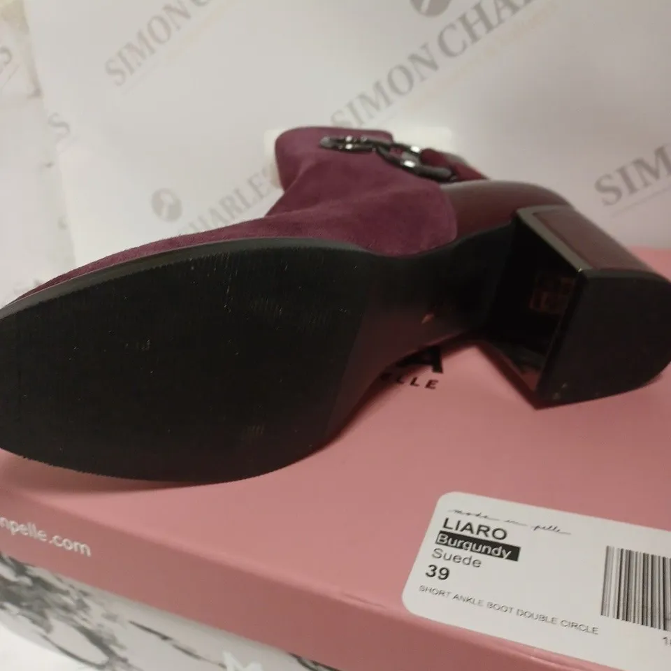 BOXED MODA IN PELLE LIARO SUEDE ANKLE BOOTS, BURGUNDY - SIZE 6