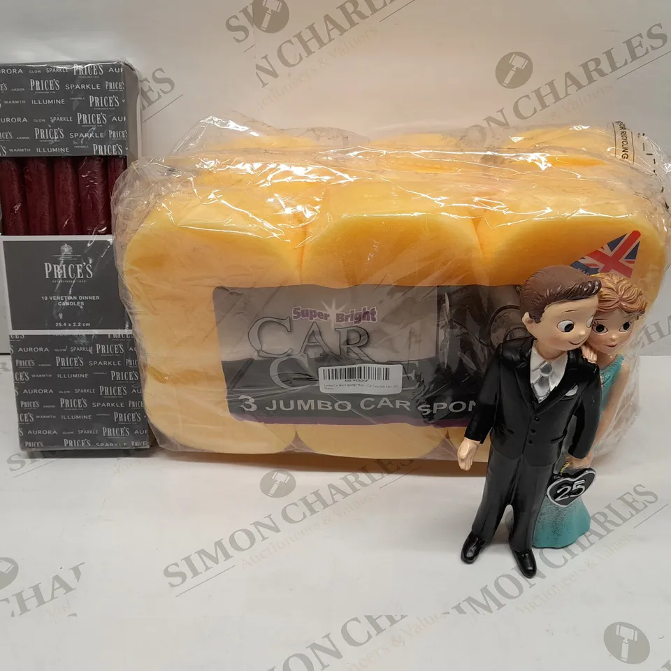 FIVE ASSORTED PRODUCTS TO INCLUDE; PRICE'S 10 VENETIAN DINNER CANDLES,SUPER BRIGHT CAR CARE SPONGES AND WEDDING ORNAMENT