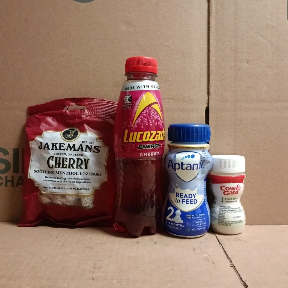 APPROXIMATELY 10 ASSORTED FOOD AND DRINK ITEMS TO INCLUDE JAKEMAN'S, LUCOZADE, ETC