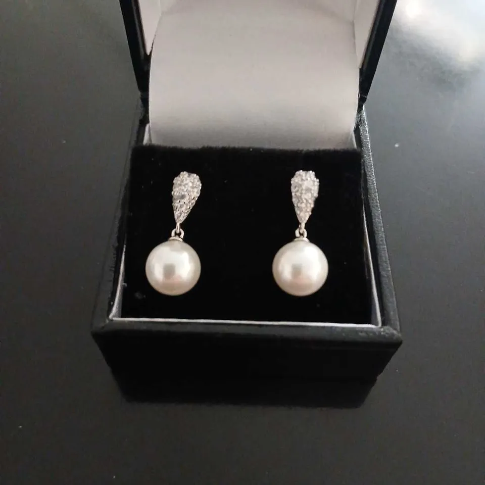 DIAMONIQUE 0.3CT TW SHELL PEARL PAVE DROP EARRINGS STERLING SILVER