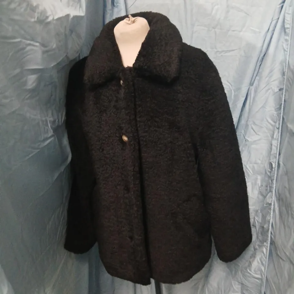 JOHN LEWIS & PARTNERS BLACK BOUCLÉ COAT, WOMEN'S UK 12