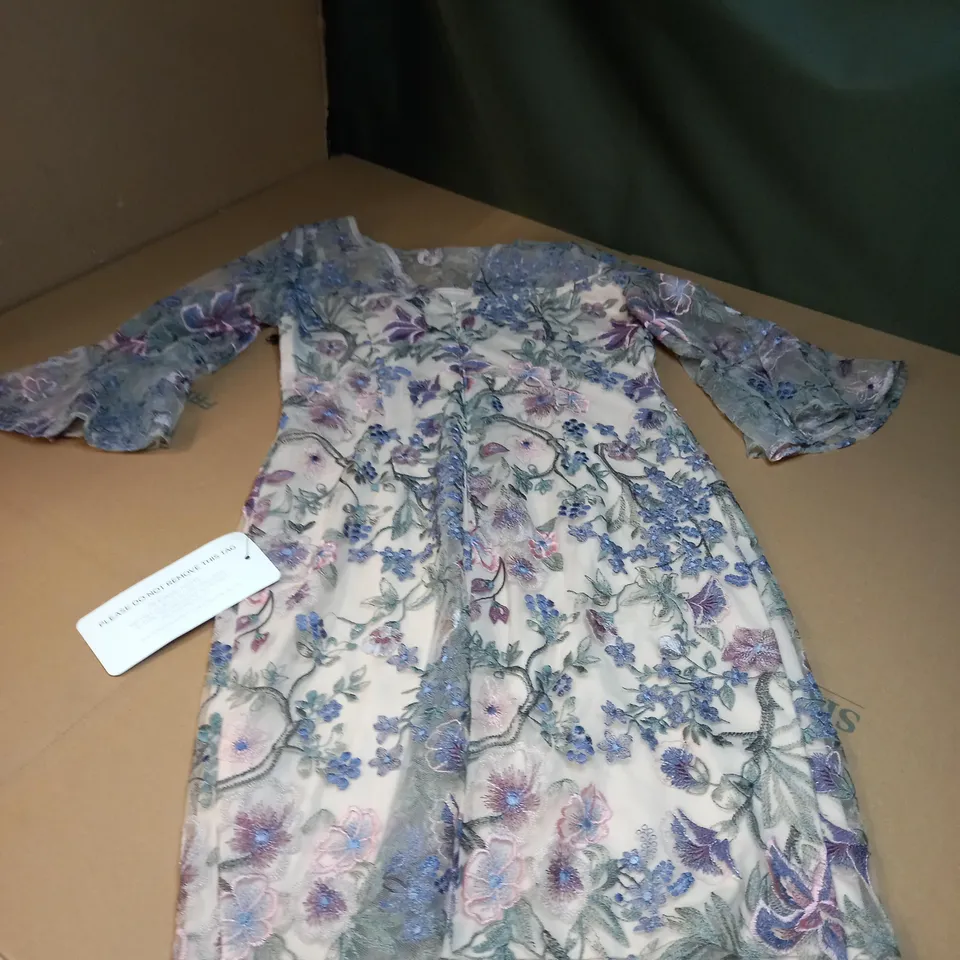 ADRIANNA PAPELL FLORAL EMBROIDED DESIGN DRESS - UK 12
