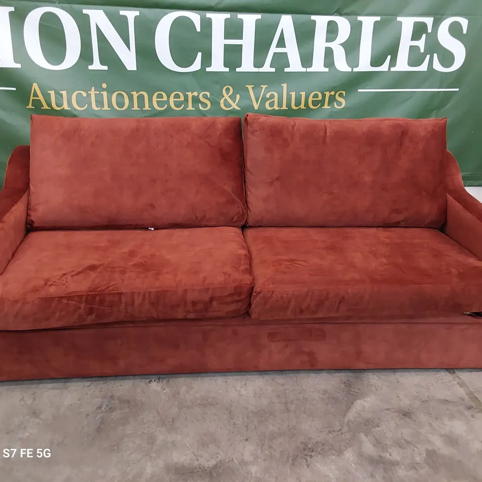 DESIGNER FOUR SEATER METAL ACTION SOFABED COPPER PLUSH FABRIC 