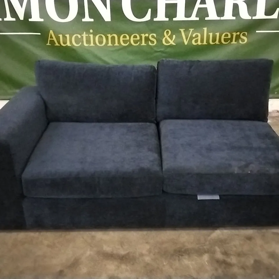 QUALITY BRITISH DESIGNER NAVY BLUE FABRIC CORNER GROUP SOFA SECTION 