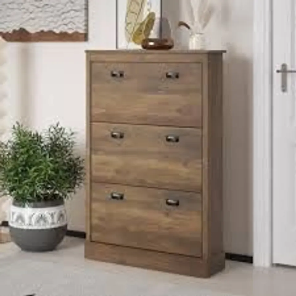 BOXED BRISTOL 3 FLIP DOOR SHOE STORAGE CUPBOARD 