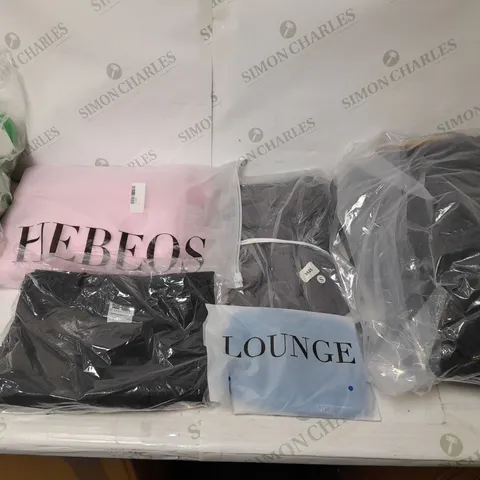 LARGE BOX OF ASSORTED CLOTHING ITEMS IN VARIOUS COLOURS AND SIZES INCLUDING TROUSERS , TOPS AND JUMPERS
