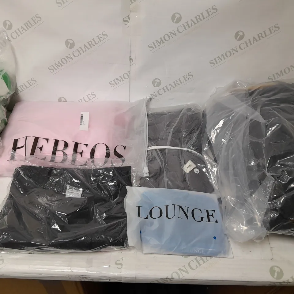 LARGE BOX OF ASSORTED CLOTHING ITEMS IN VARIOUS COLOURS AND SIZES INCLUDING TROUSERS , TOPS AND JUMPERS 