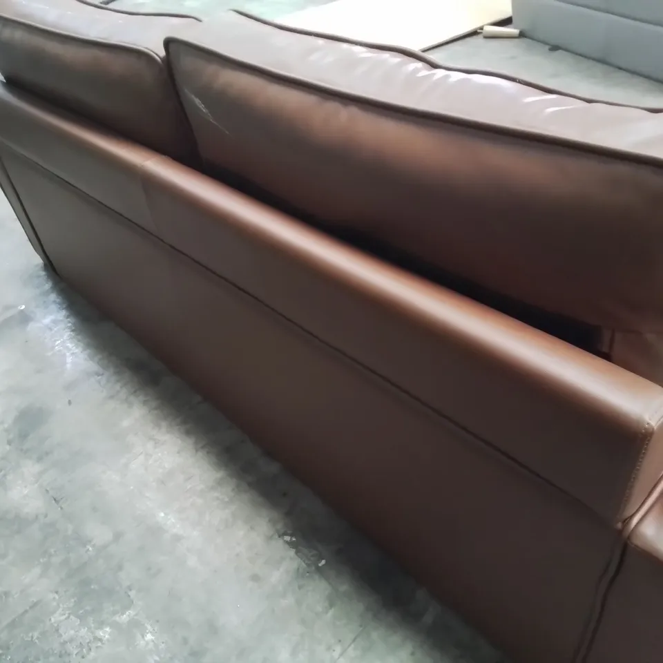 DESIGNER THREE SEATER SOFA TAN LEATHER 
