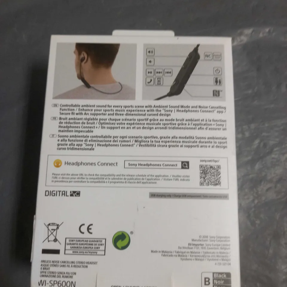 SONY SPORTS WIRELESS BLUETOOTH HEADPHONES WI-SP600N