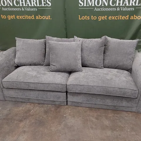 DESIGNER FOUR SEATER SOFA WITH SCATTER CUSHIONS GREY FABRIC