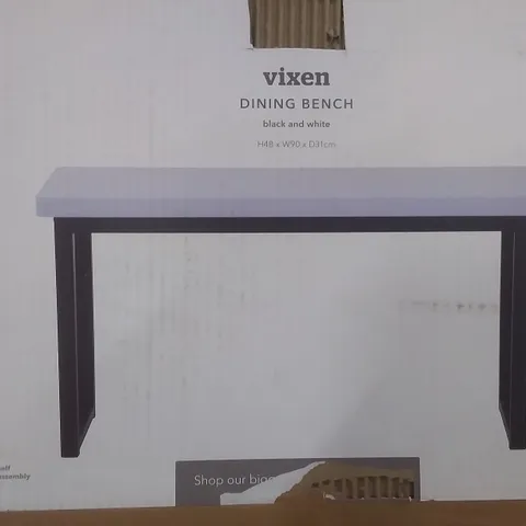 BOXED VIXEN DINING BENCH IN BLACK AND WHITE - H48 X W90 X D31CM