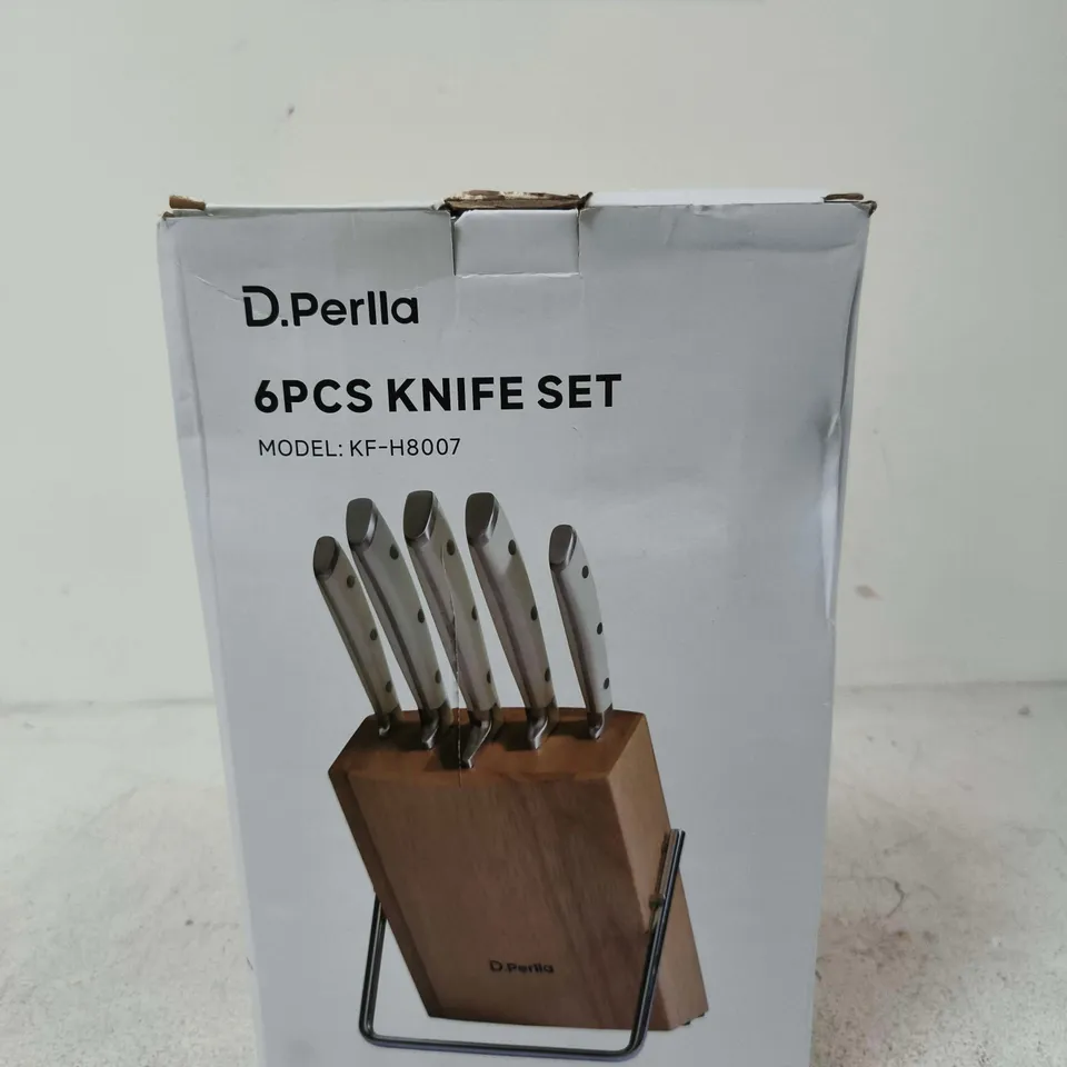 D.PERLLA 6-PIECE KNIFE SET WITH WOODEN BLOCK 