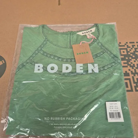 BODEN GREEN LACE TRIM TOP – UK 12