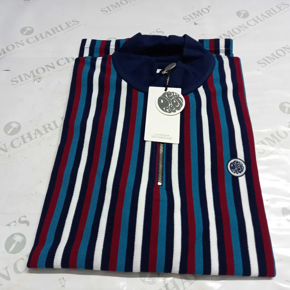 PRETTY GREEN HOLLEN STRIPE ZIP NECK TOP - XL
