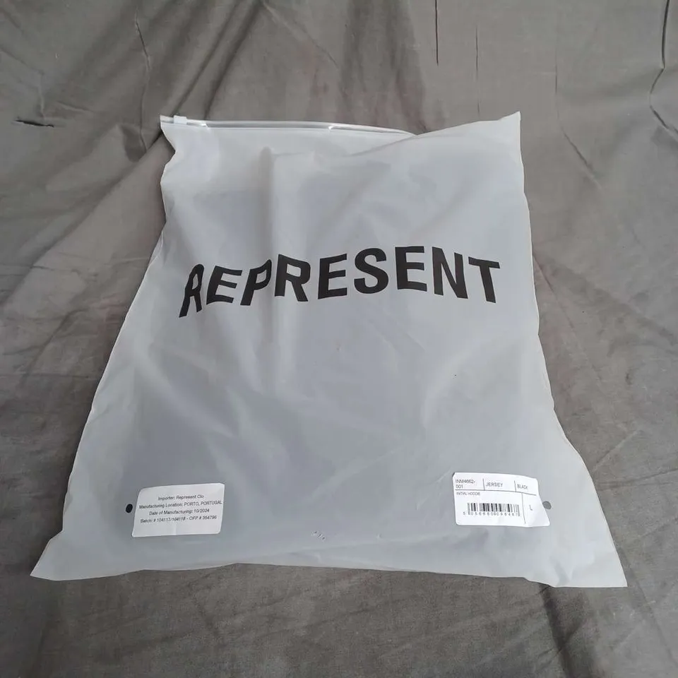 BAGGED REPRESENT INITIAL JERSEY HOODIE IN BLACK SIZE L