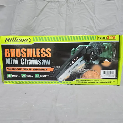 MILLEGU MINI CHAINSAW – 6 INCH, 21V CORDLESS, BOXED WITH MANUAL