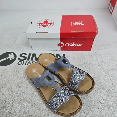 RIEKER WOMEN'S SANDALS – BLUE BEADED STRAPS, UK 6 (EU 39)
