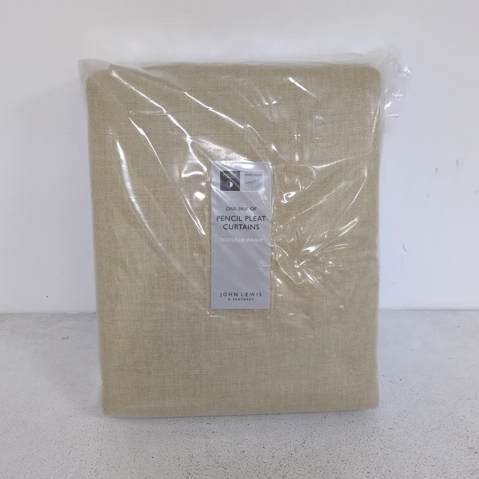 JOHN LEWIS TEXTURED WEAVE PENCIL PLEAT CURTAINS IN OATMEAL - 228X228CM