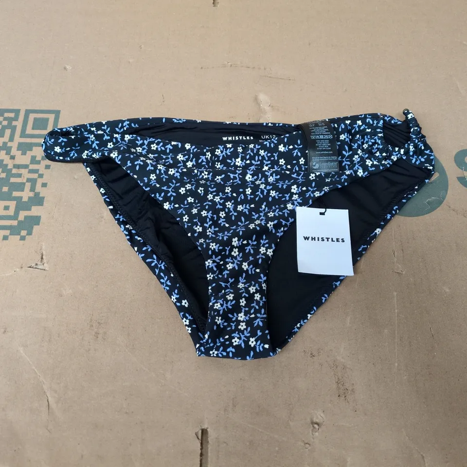 WHISTLES FORGET ME NOT NOT BIKINI BOTTOMS IN BLACK MULTI - UK 12