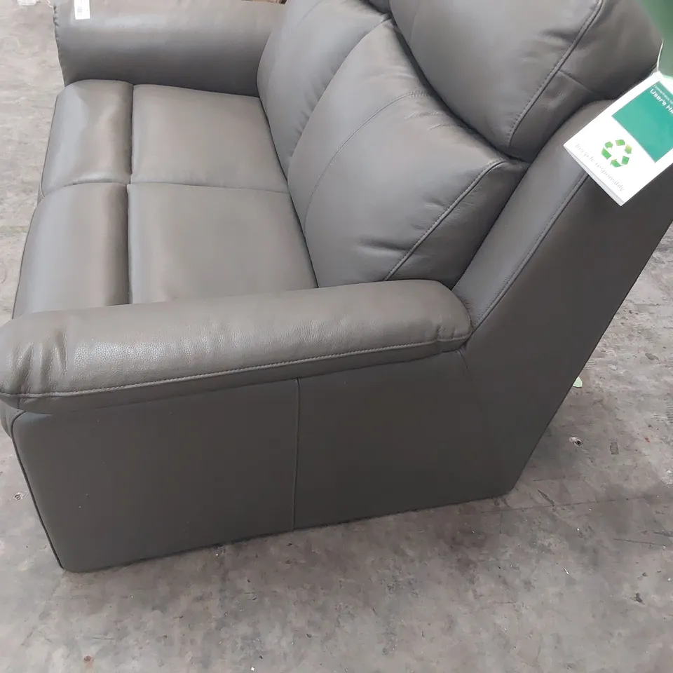 DESIGNER TWO SEATER SOFA GREY LEATHER 