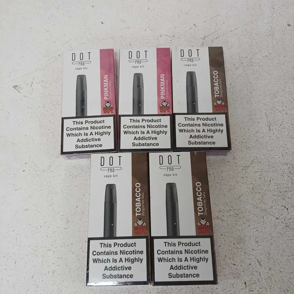 BOX OF APPROXIMATELY 35 ASSORTED E-CIGARETTES AND COMPONENTS TO INCLUDE: DOT PRO DEVICE KITS 