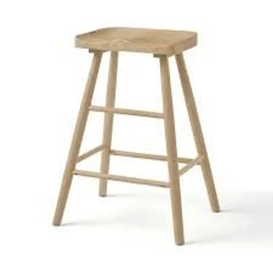 BOXED LOXWOOD COUNTER HEIGHT BAR STOOL, SOLID OAK - WHITEWASHED WOOD (1 BOX)