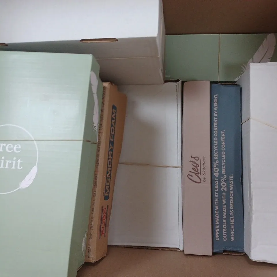 BOX OF APPROXIMATELY 10 ASSORTED PAIRS OF SHOES IN VARIOUS STYLES, SIZES, AND COLOURS