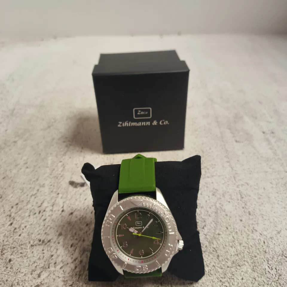 ZIHLMANN & CO. WRISTWATCH - GREEN SILICONE STRAP, BOXED