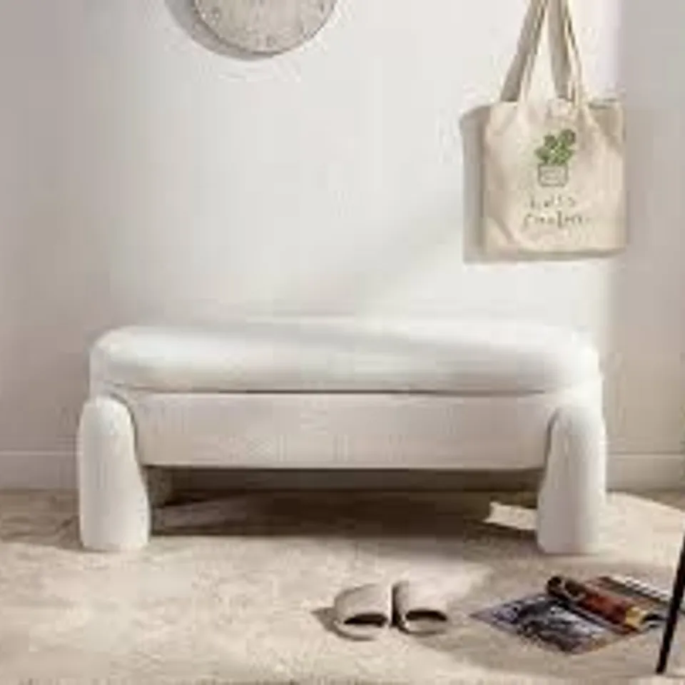 BOXED UPHOLSTERED BENCH POUFFE WITH STORAGE TEDDY WOLTU WHITE 114×47×53CM