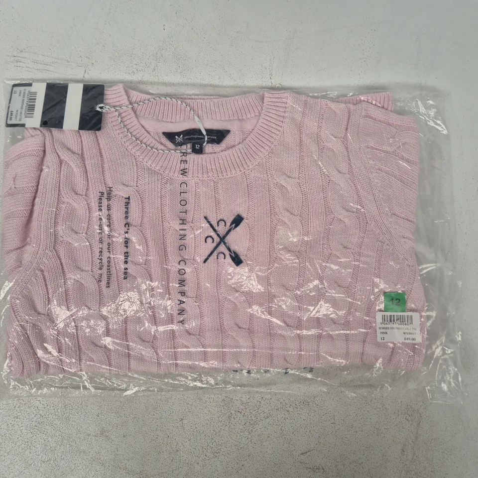 BAGGED CREW CLOTHING COMPANY SUMMER HERITAGE CABLE TEE IN PINK SIZE 12