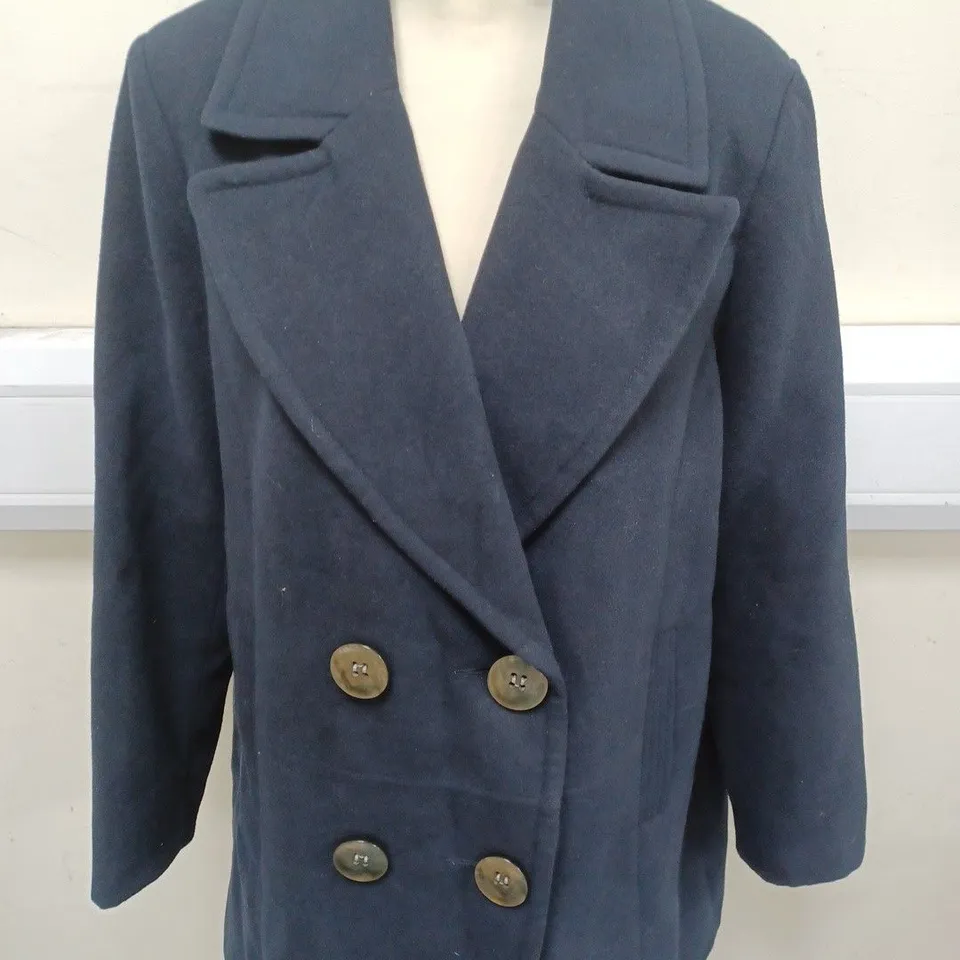 WALLIS DOUBLE BREASTED OVERCOAT IN NAVY SIZE 14 