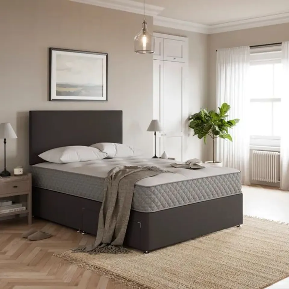 BAGGED UNIVERSAL LINEN DIVAN BASE - 4'6 DOUBLE, CHARCOAL GREY, 2 DRAWERS (2 ITEMS)