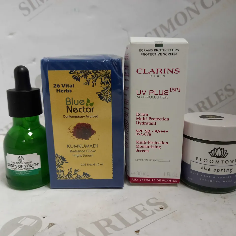 LOT OF 4 SKINCARE ITEMS, TO INCLUDE CLARINS, THE BODY SHOP, ETC