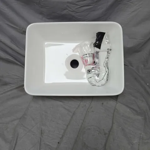WHITE RECTANGULAR BATHROOM SINK BASIN WITH CENTRAL DRAIN