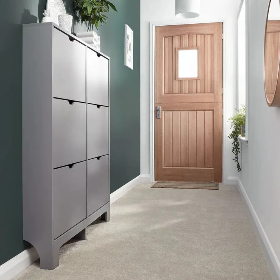 BRAND NEW BOXED NARROW 6 DRAWER SHOE CABINET - GREY (1 BOX)