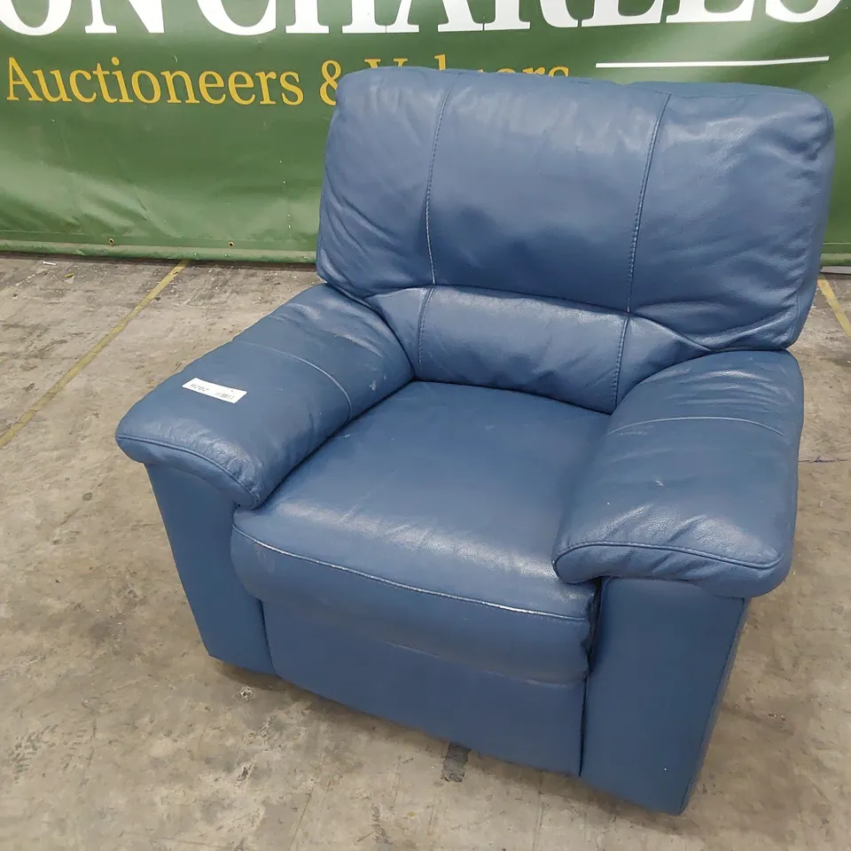 DESIGNER POWER RECLINING EASY CHAIR BLUE LEATHER 