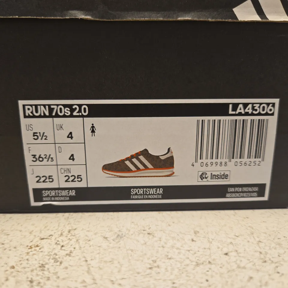 BOXED PAIR OF ADIDAS RUN70S 2.0 LEOPARD PRINT TRAINERS – UK 4