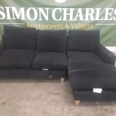 DESIGNER LOUNGE CO BLACK FABRIC 3 SEATER SOFA WITH CHAISE RHF END